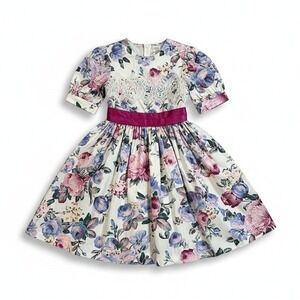 GIRLS 7 Jessica McClintock Gunne Sax Floral Lace Dress Pink Blue Vintage Girly